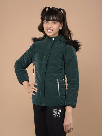 Green Hooded Neck Puffer Jacket