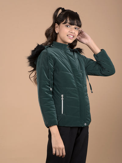 Green Hooded Neck Puffer Jacket