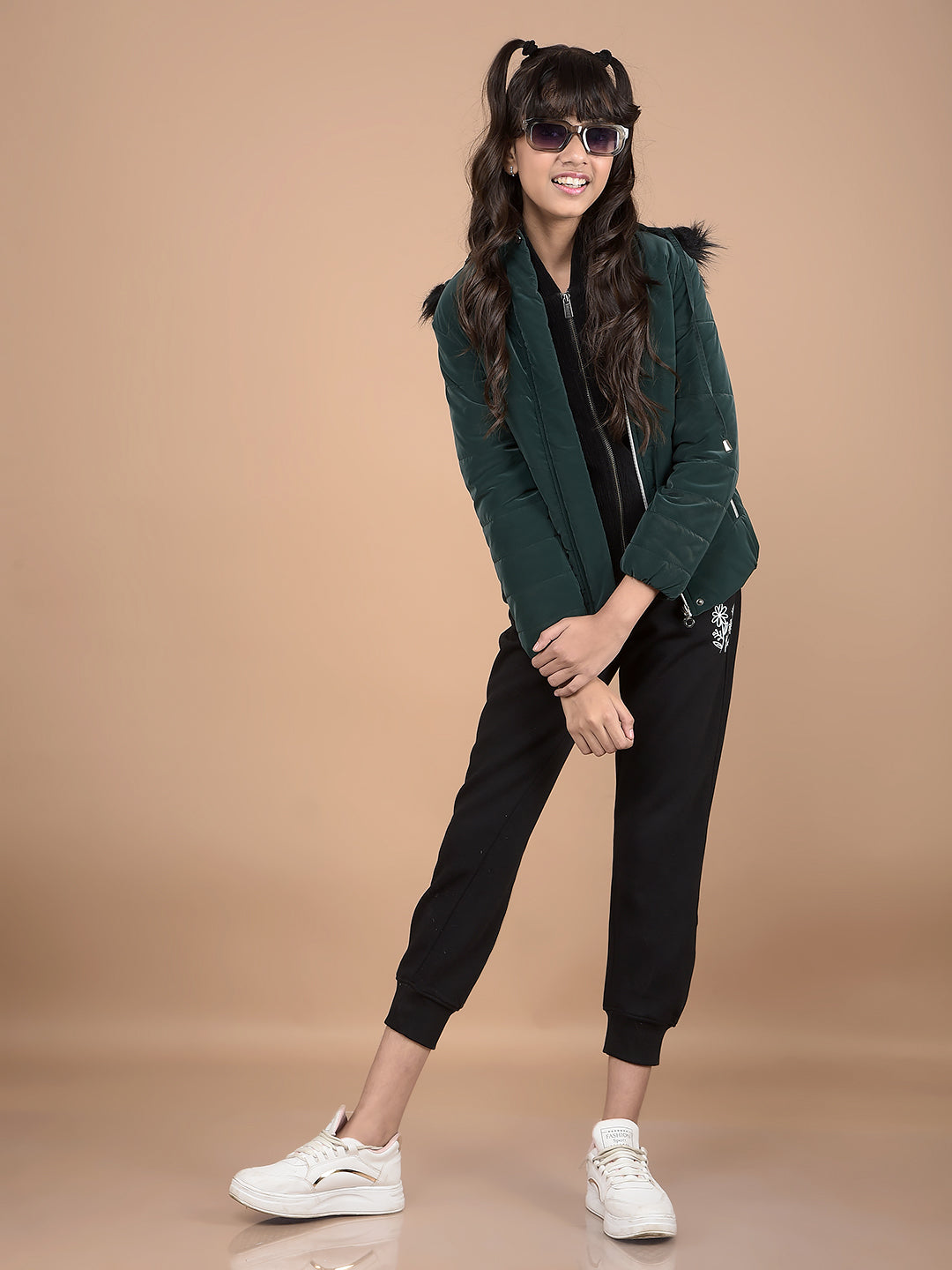 Green Hooded Neck Puffer Jacket