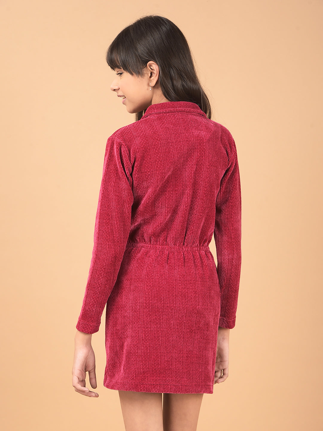 Red Spread Collar Corduroy Shirt Dress