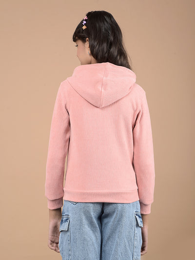 Peach Jacquard Hooded Neck Sweatshirt