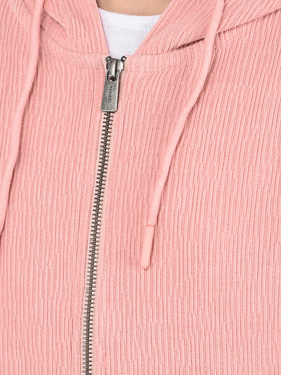 Peach Jacquard Hooded Neck Sweatshirt