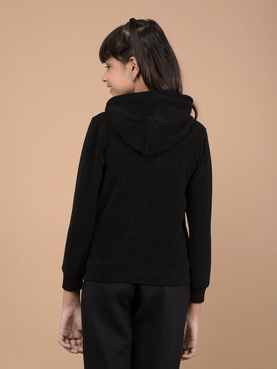 Black Jacquard Hooded Neck Sweatshirt