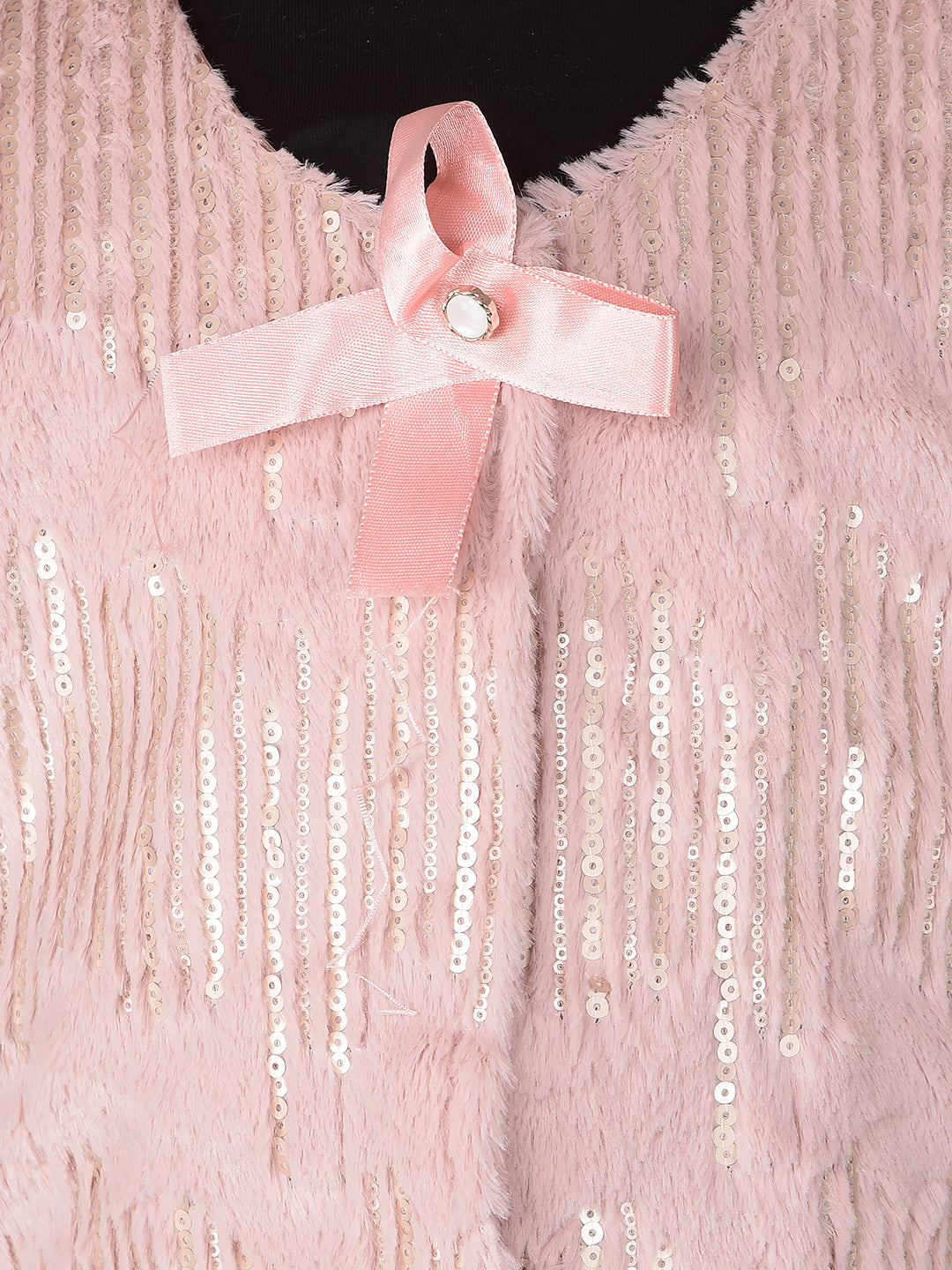 Pink Embellished Crop Length Fur Cardigan