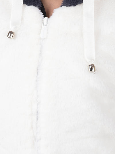 White Hooded Neck Fur Jacket-Girls Jackets-Crimsoune Club