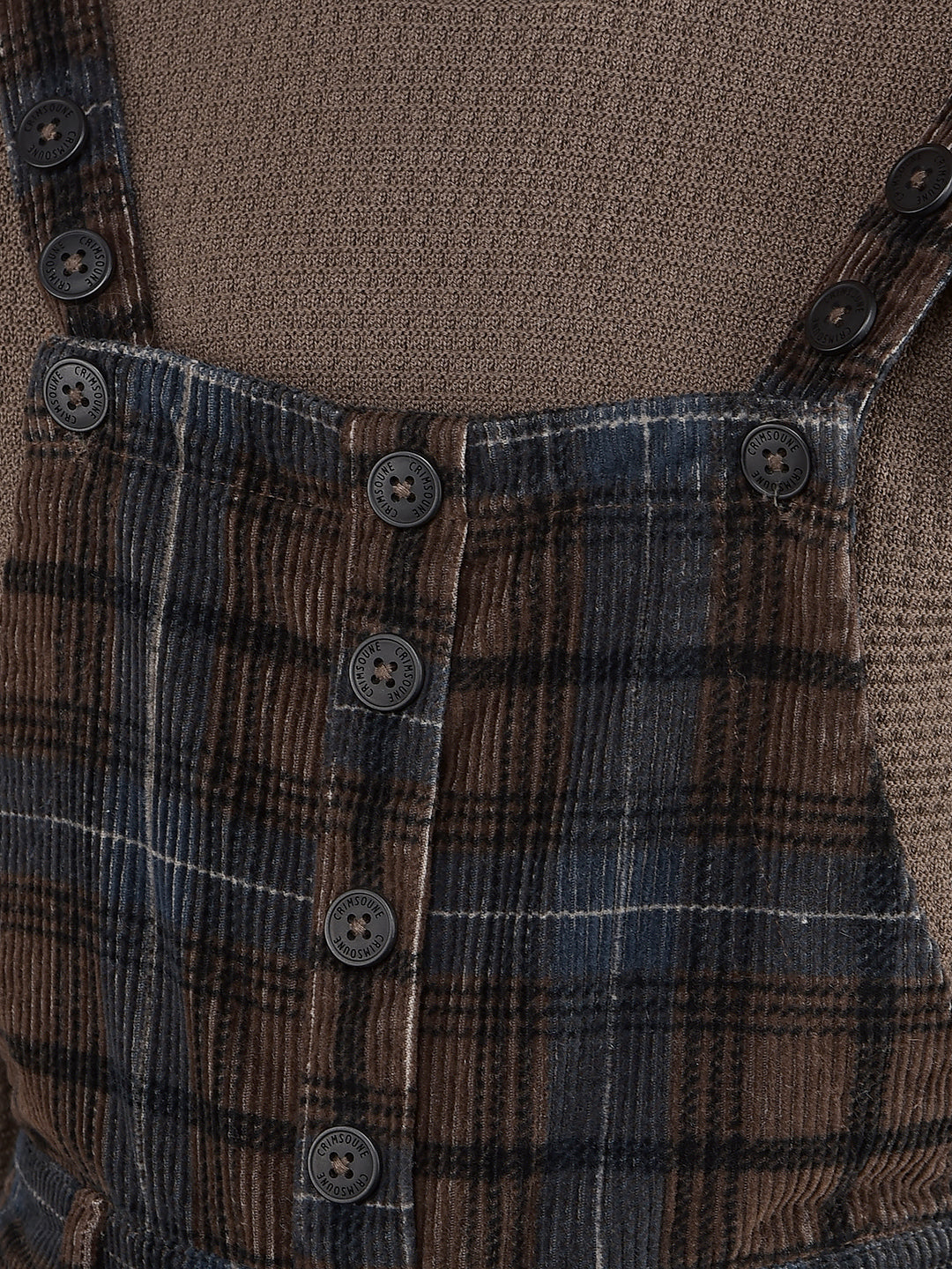 Brown Checked Crop Length 100% Cotton Dungarees