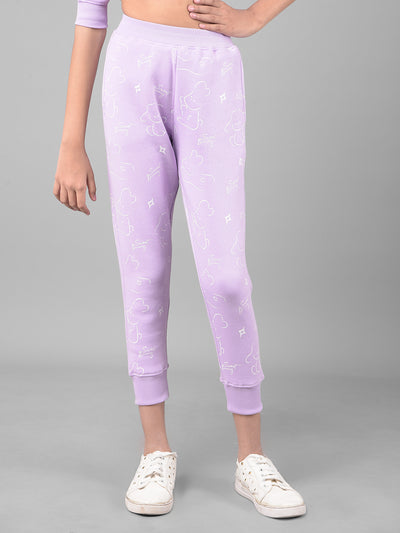 Purple Printed Joggers-Girls Lounge Pants-Crimsoune Club