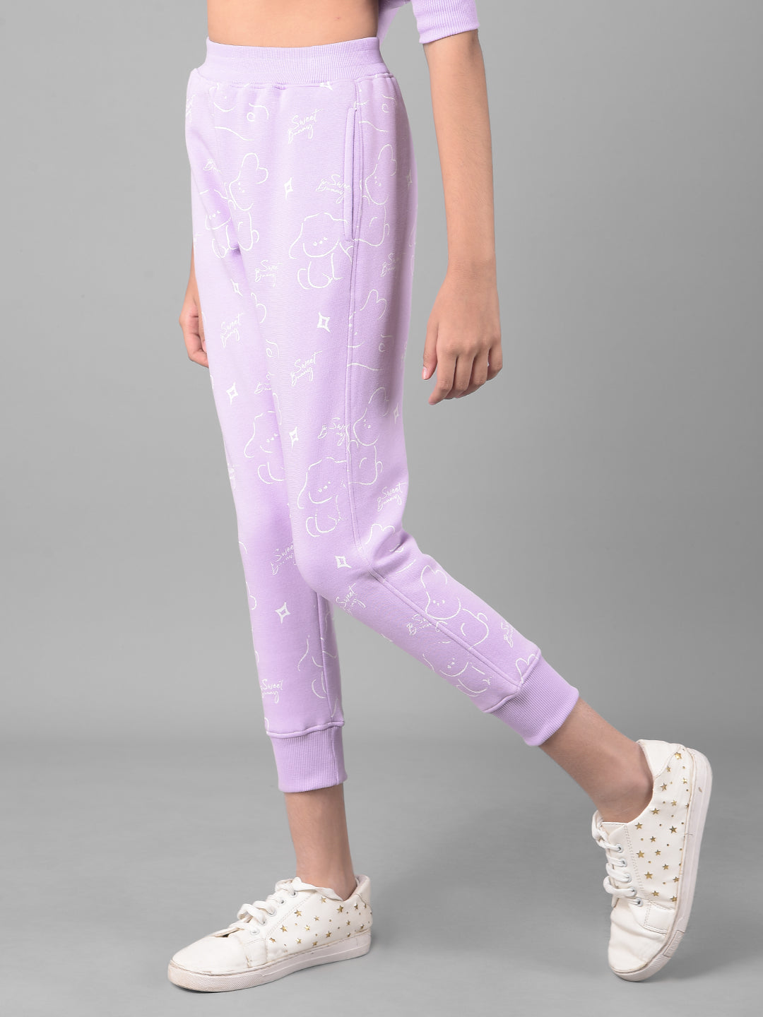 Purple Printed Joggers-Girls Lounge Pants-Crimsoune Club