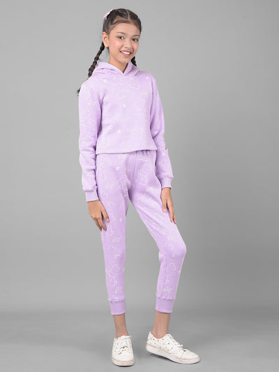 Purple Printed Joggers-Girls Lounge Pants-Crimsoune Club