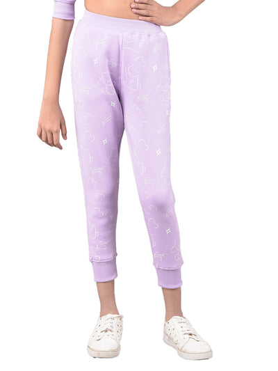 Purple Printed Joggers-Girls Lounge Pants-Crimsoune Club