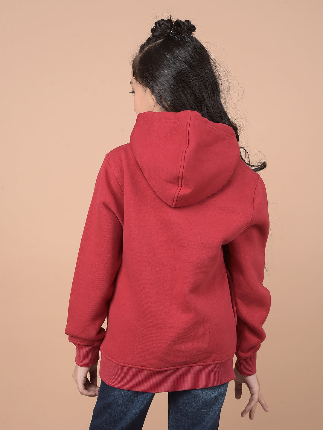 Red Typographic Print Hooded Neck Sweatshirt-Girls Sweatshirts-Crimsoune Club