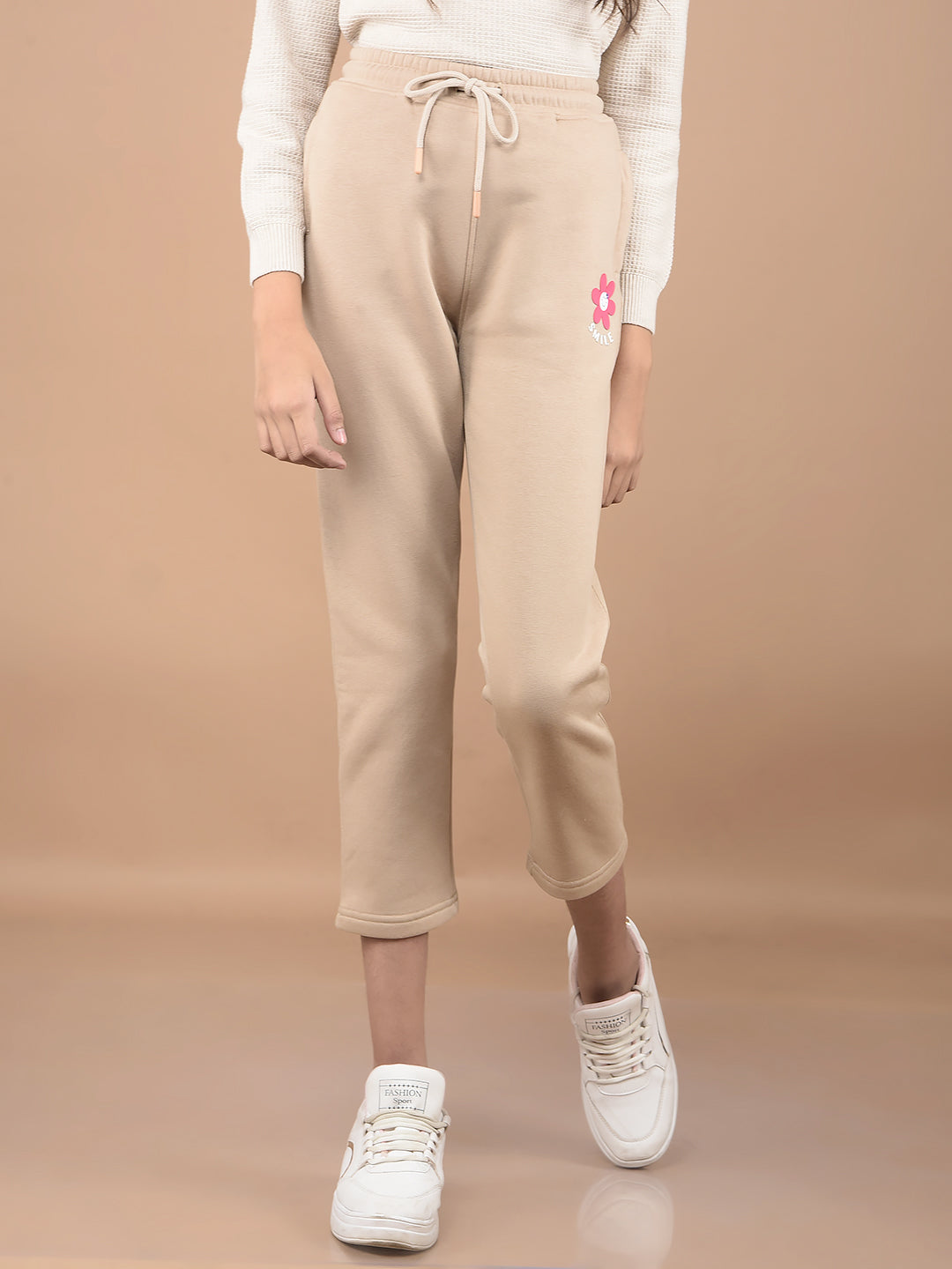 Beige Crop Length Trackpants