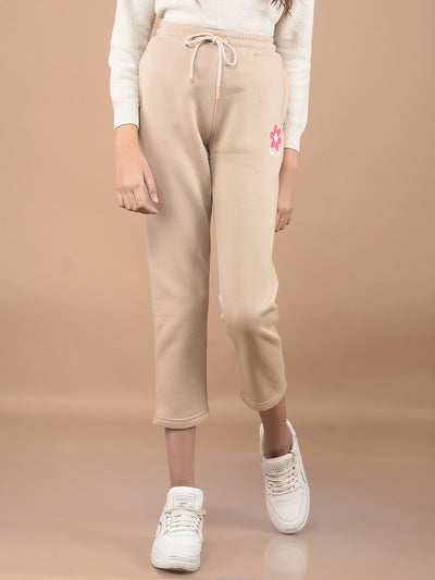 Beige Crop Length Trackpants