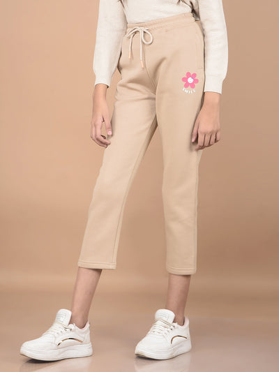 Beige Crop Length Trackpants