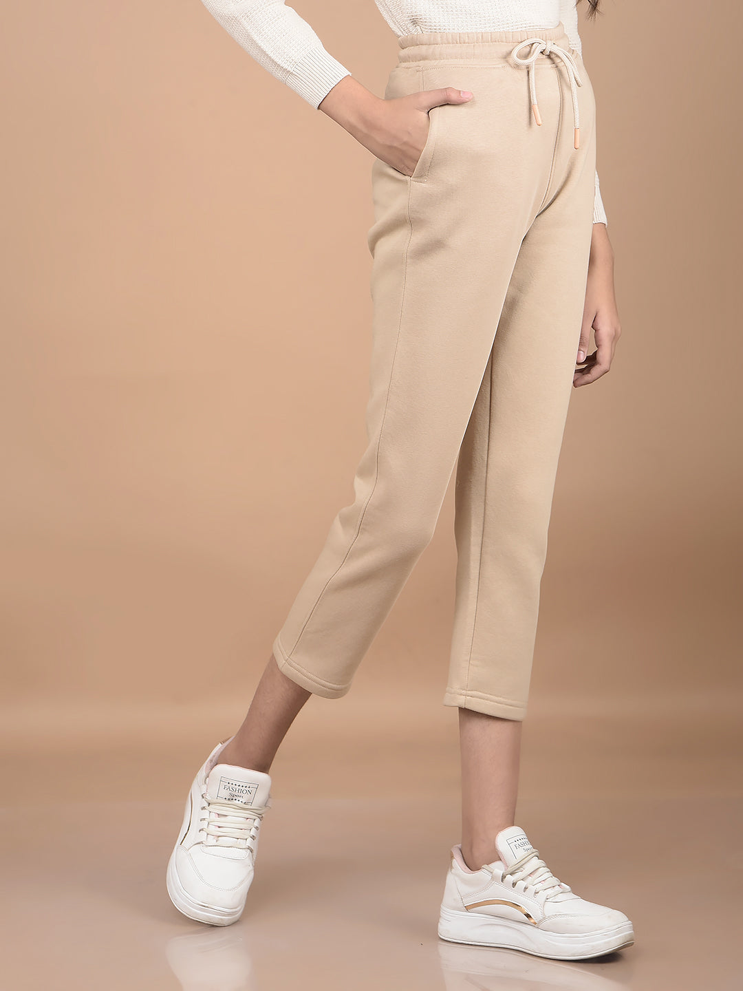 Beige Crop Length Trackpants