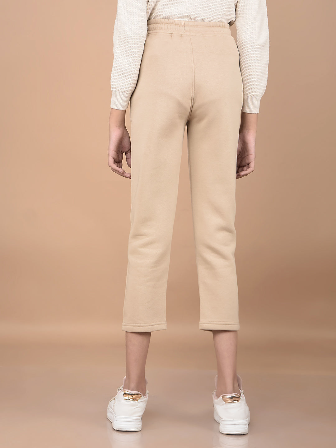 Beige Crop Length Trackpants