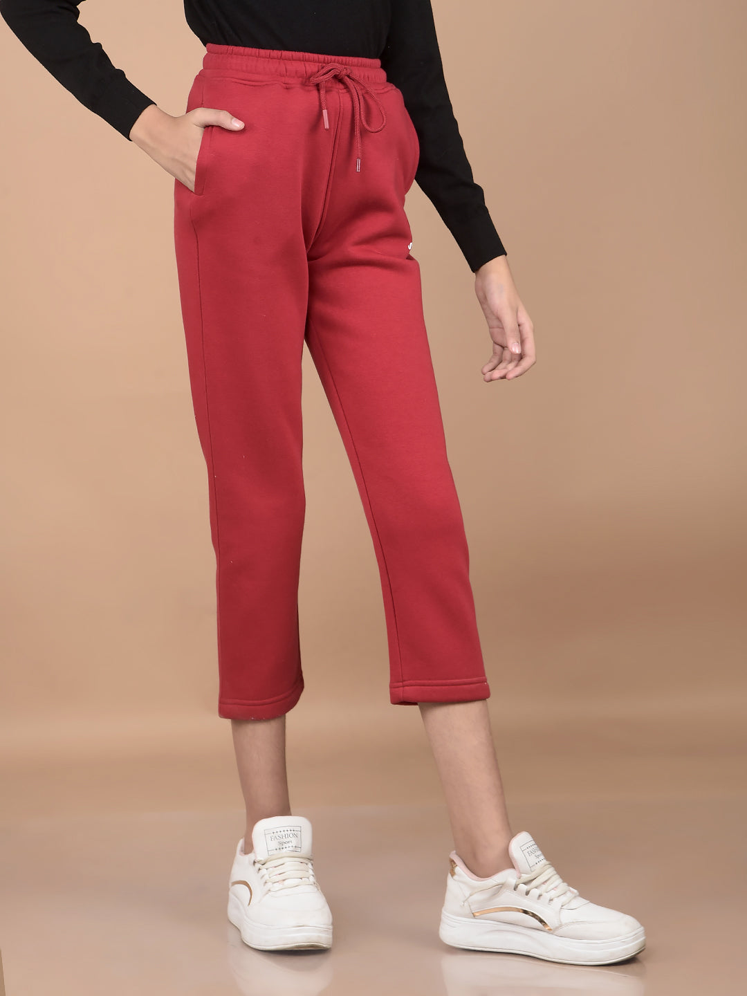 Red Crop Length Trackpants