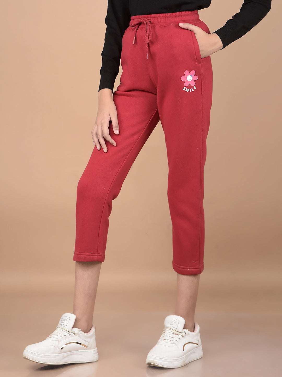 Red Crop Length Trackpants