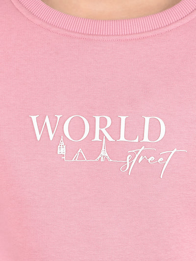 Pink Typographic Print Sweatshirt-Girls Sweatshirts-Crimsoune Club