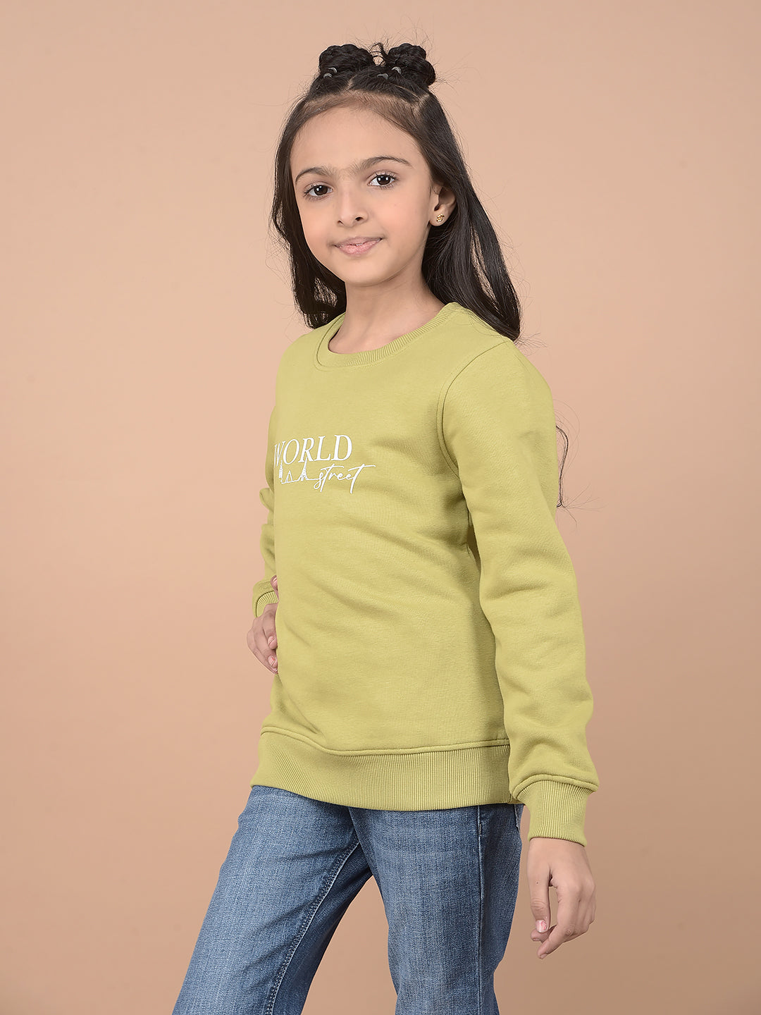 Green Typographic Print Sweatshirt-Girls Sweatshirts-Crimsoune Club