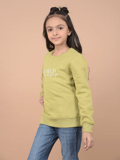 Green Typographic Print Sweatshirt-Girls Sweatshirts-Crimsoune Club