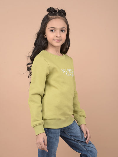 Green Typographic Print Sweatshirt-Girls Sweatshirts-Crimsoune Club