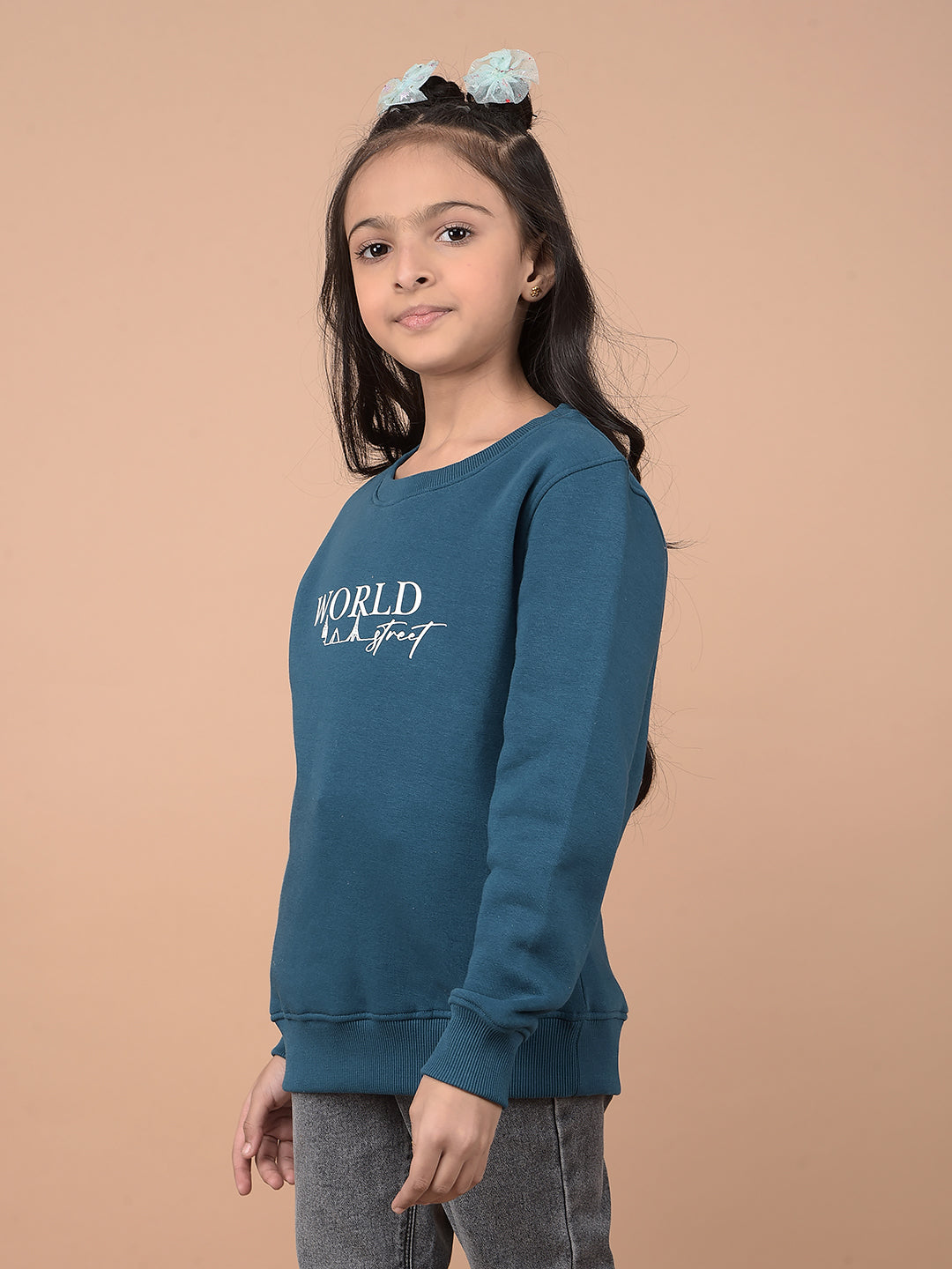 Navy Blue Typographic Print Sweatshirt-Girls Sweatshirts-Crimsoune Club