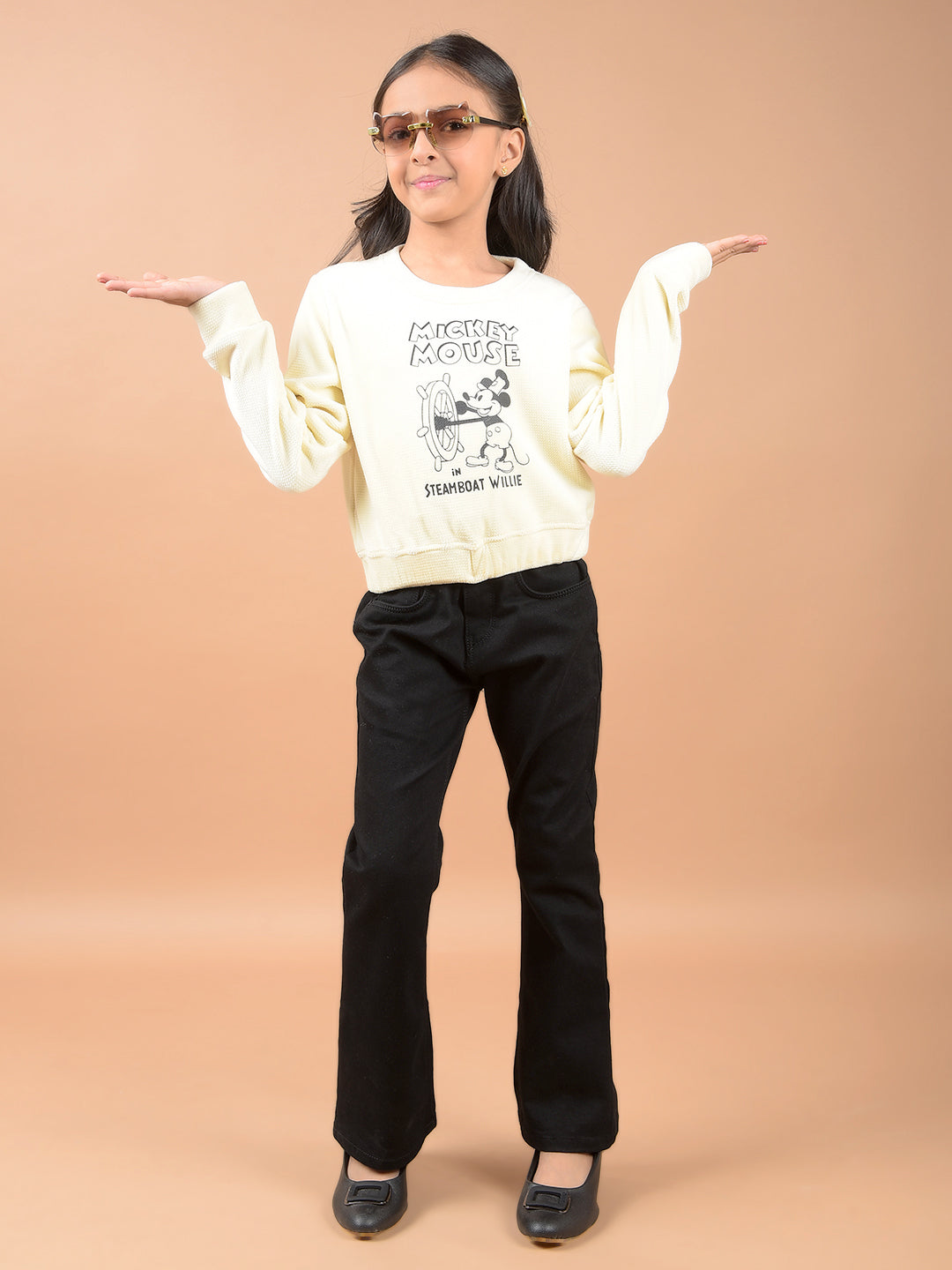 Cream Graphic Print Sweatshirt-Girls Sweatshirts-Crimsoune Club