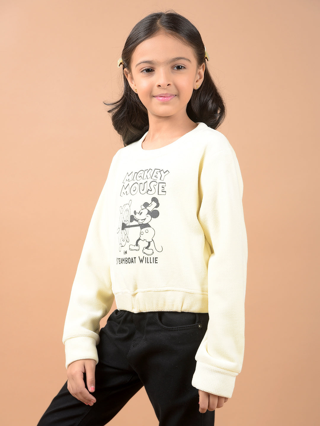 Cream Graphic Print Sweatshirt-Girls Sweatshirts-Crimsoune Club