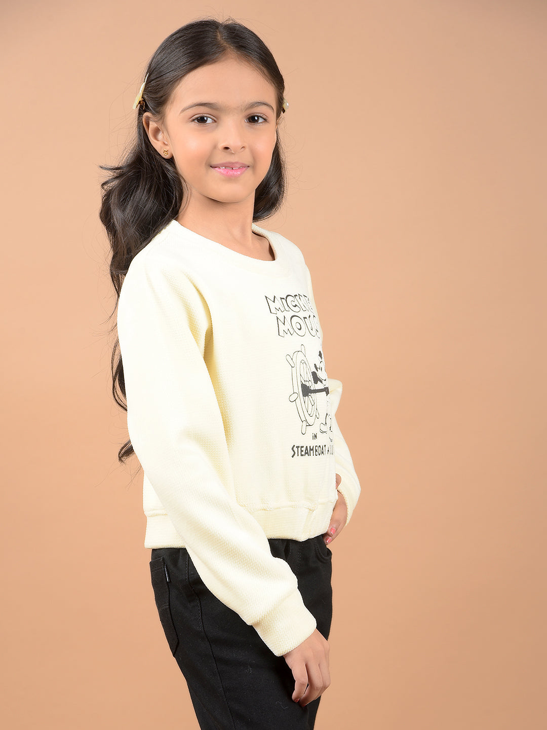 Cream Graphic Print Sweatshirt-Girls Sweatshirts-Crimsoune Club