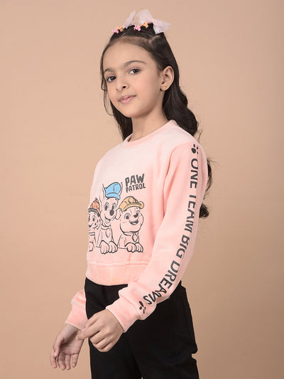 Pink Graphic Print Crop-Length Sweatshirt-Girls Sweatshirts-Crimsoune Club