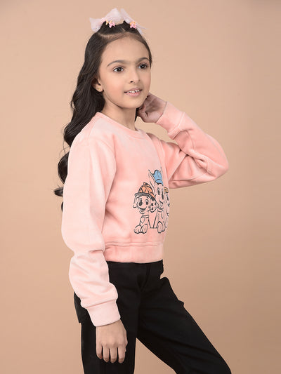 Pink Graphic Print Crop-Length Sweatshirt-Girls Sweatshirts-Crimsoune Club