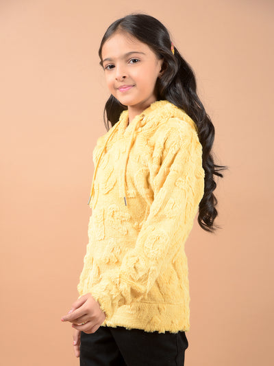 Mustard Jacquard Hooded Neck Sweatshirt-Girls Sweatshirts-Crimsoune Club