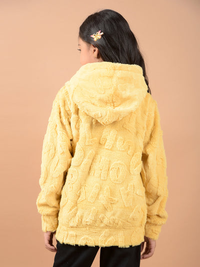 Mustard Jacquard Hooded Neck Sweatshirt-Girls Sweatshirts-Crimsoune Club