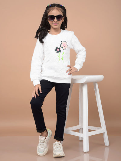 White Round Neck Sweatshirt-Girls Sweatshirts-Crimsoune Club