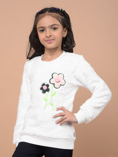 White Round Neck Sweatshirt-Girls Sweatshirts-Crimsoune Club