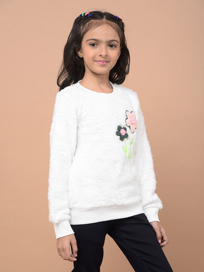 White Round Neck Sweatshirt-Girls Sweatshirts-Crimsoune Club