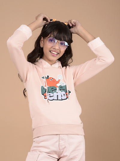 Peach Graphic Print Hooded Neck Sweatshirt