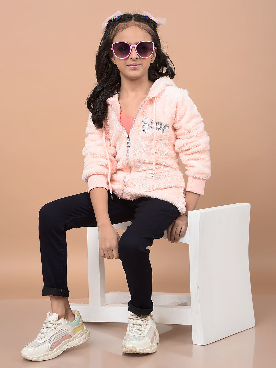 Pink Hooded Neck Sweatshirt-Girls Sweatshirts-Crimsoune Club