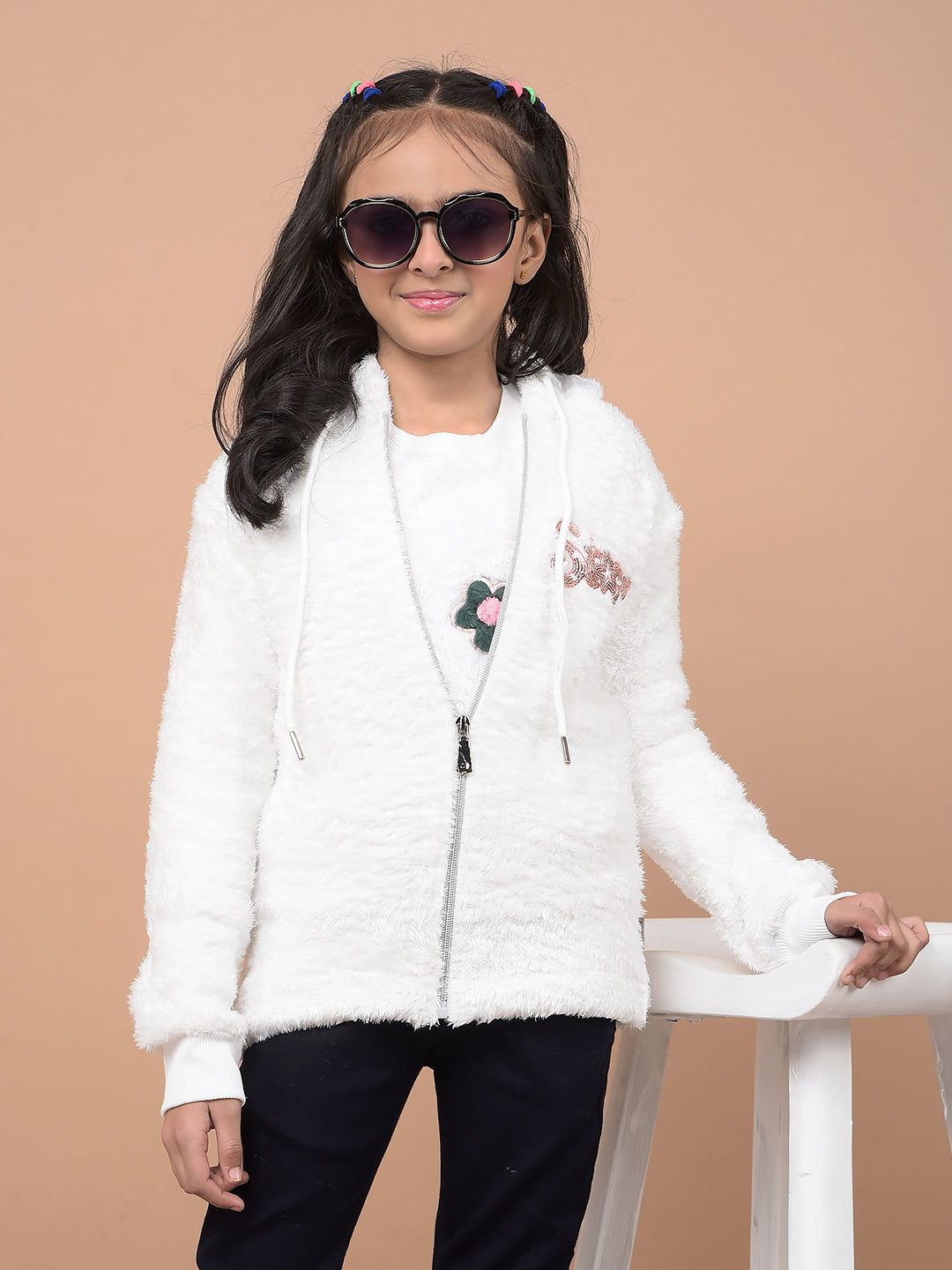 White Hooded Neck Sweatshirt-Girls Sweatshirts-Crimsoune Club