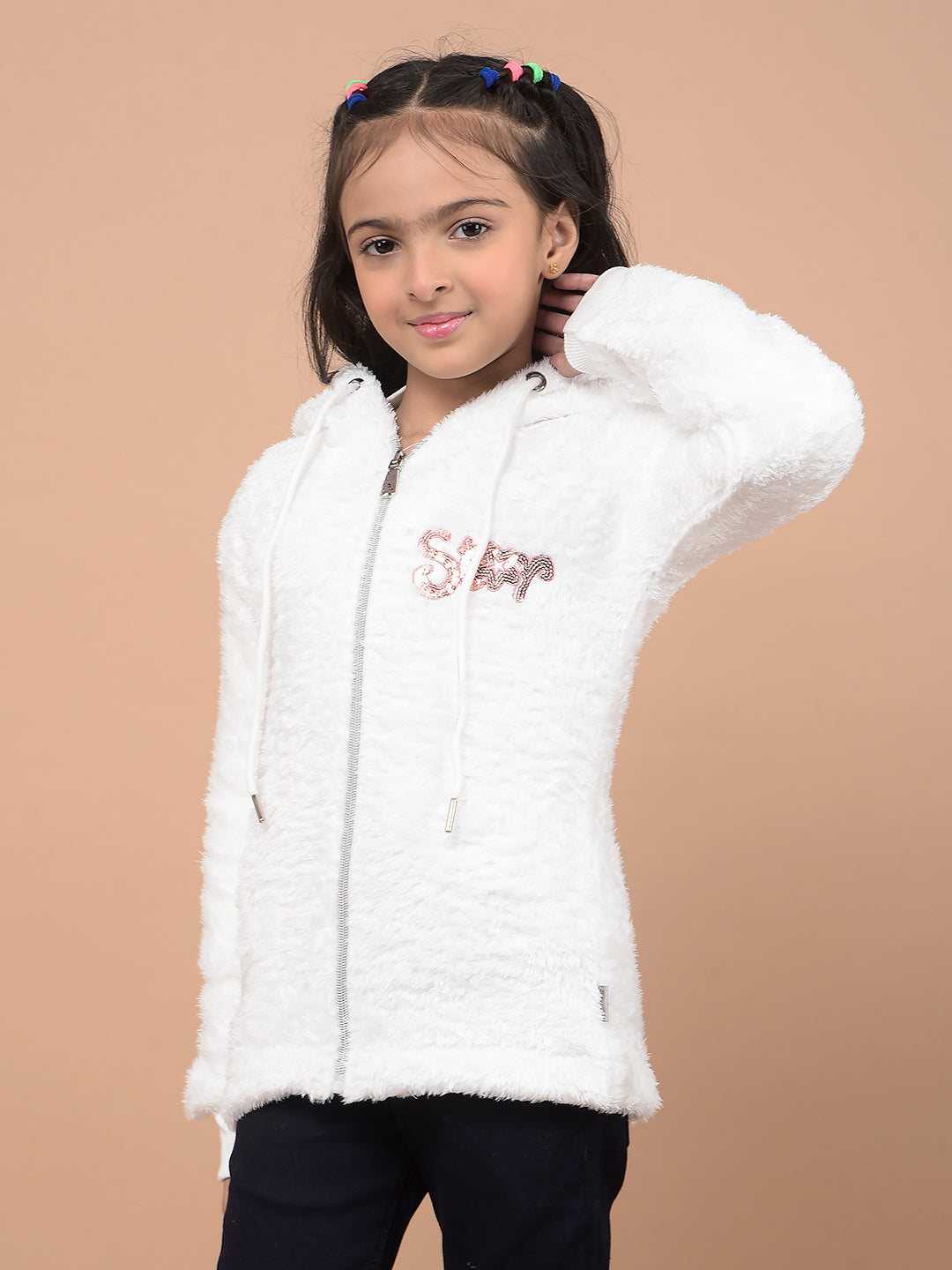 White Hooded Neck Sweatshirt-Girls Sweatshirts-Crimsoune Club