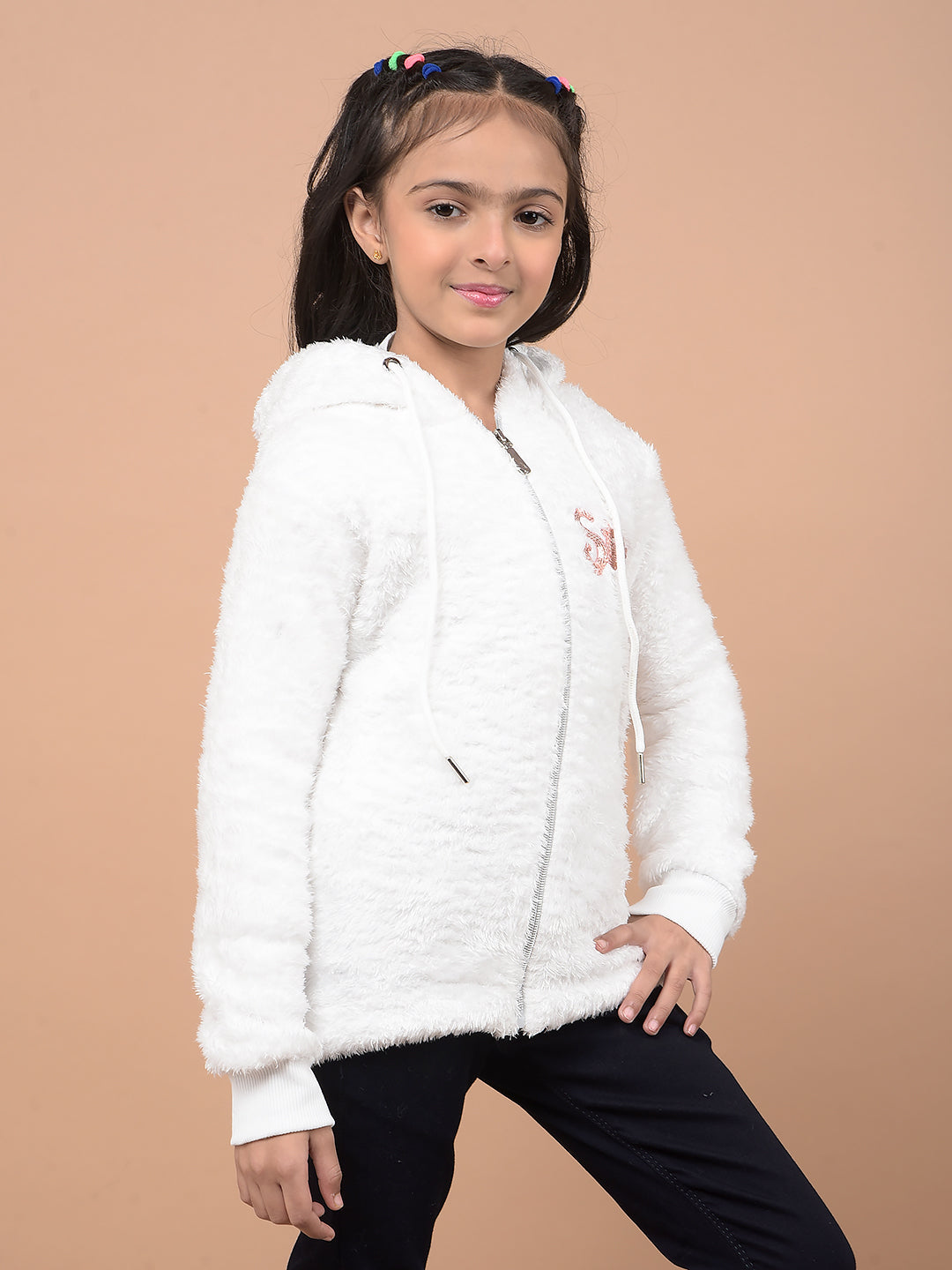 White Hooded Neck Sweatshirt-Girls Sweatshirts-Crimsoune Club