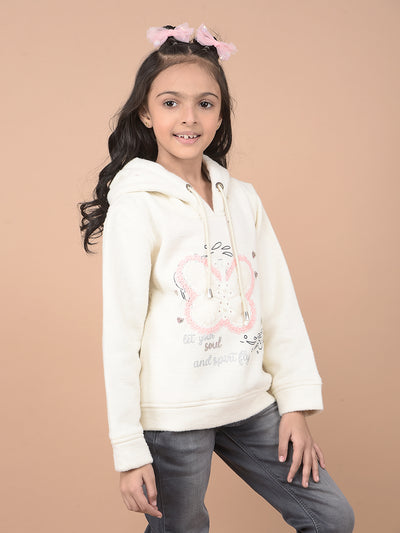 Cream Embroidered Hooded Neck Sweatshirt