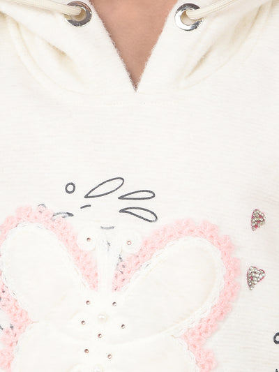 Cream Embroidered Hooded Neck Sweatshirt-Girls Sweatshirts-Crimsoune Club