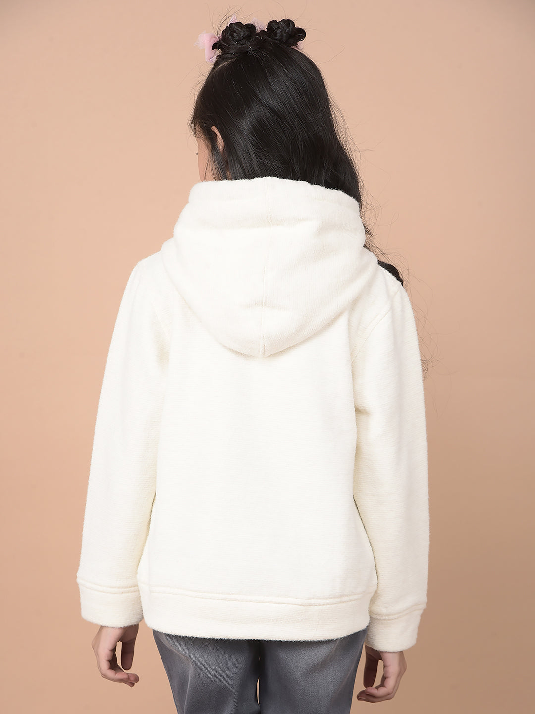 Cream Embroidered Hooded Neck Sweatshirt