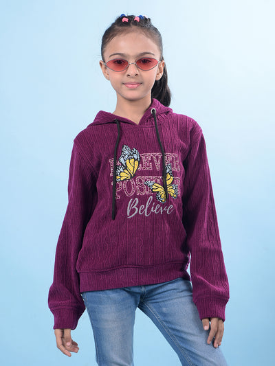 Purple Self-Design Hooded Neck Sweatshirt-Girls Sweatshirts-Crimsoune Club