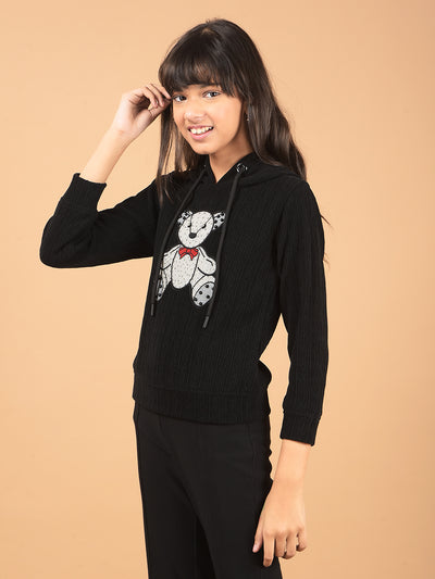 Black Embellished Hooded Neck Sweatshirt