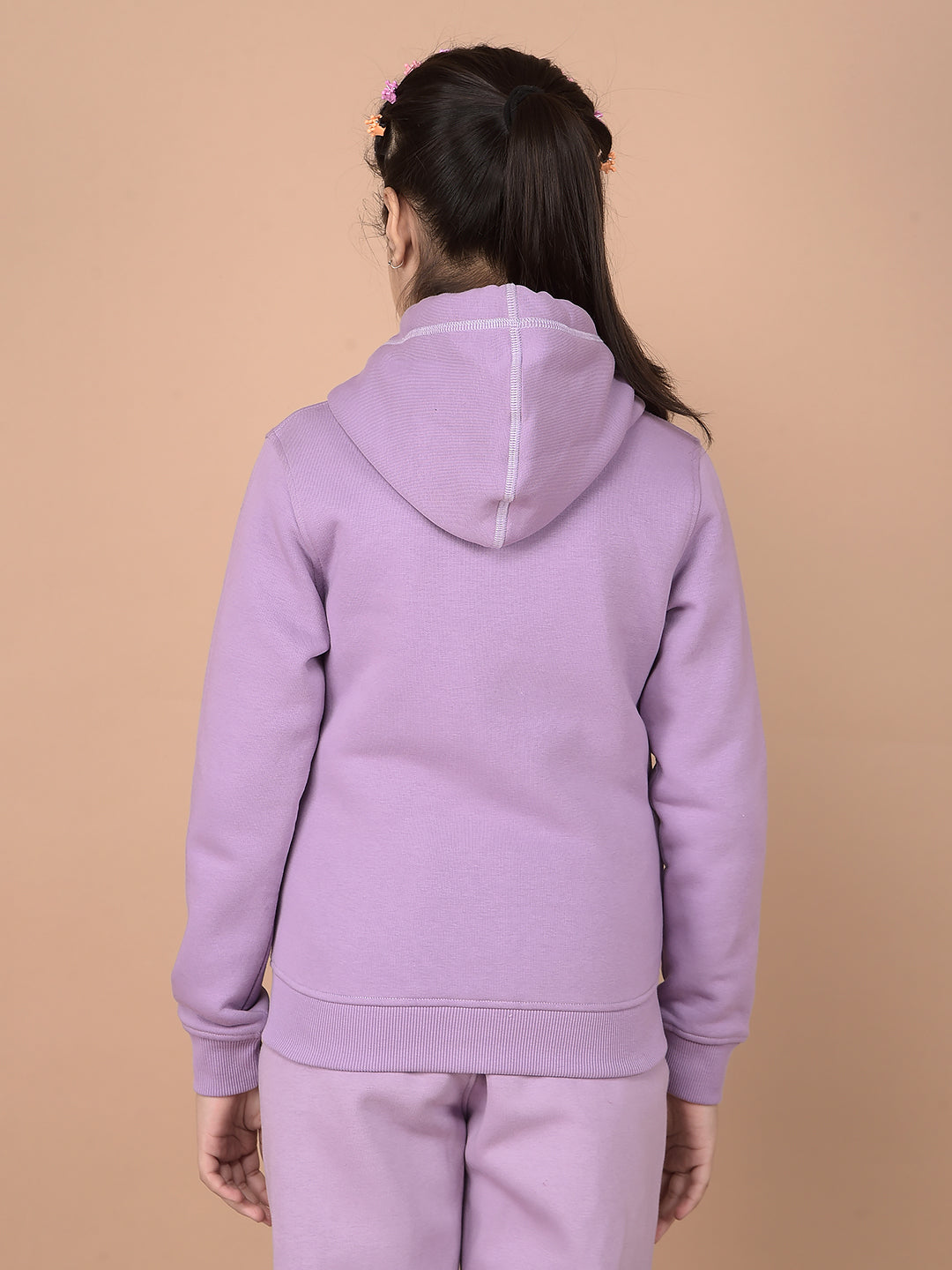 Purple Typographic Print Hooded Neck Sweatshirt