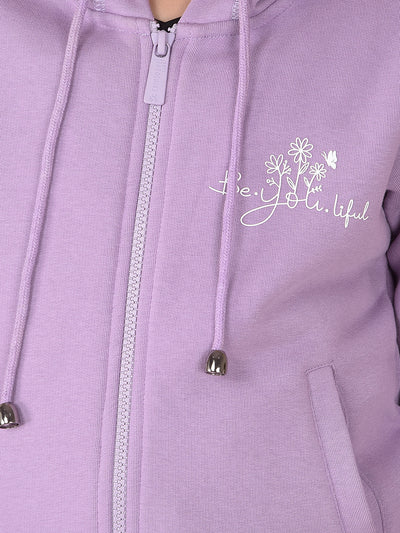 Purple Typographic Print Hooded Neck Sweatshirt