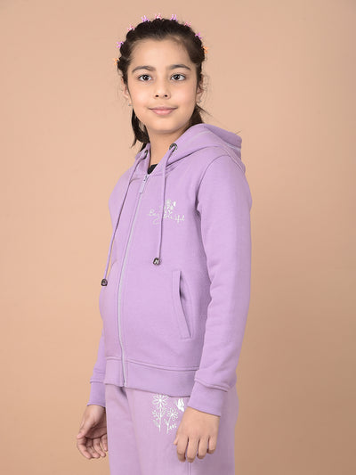 Purple Typographic Print Hooded Neck Sweatshirt-Girls Sweatshirts-Crimsoune Club